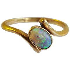 Antique Victorian Black Opal Gold Solitaire Ring