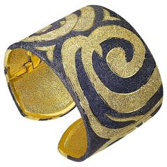 Silver Gold Cuff Bracelet Textured Pattern by Alex Soldier, Limited Edition 4