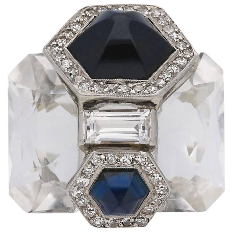 Seaman Schepps Sapphire, Diamond and Rock Crystal Ring, circa 1940 For Sale
