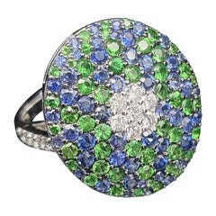 Bague dôme diamant saphir tsavorite