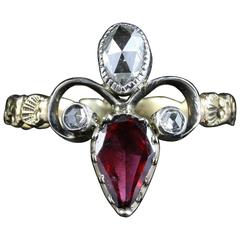 Antique Georgian Garnet Diamond Ring 18 Carat Gold Fleur-de-Lis