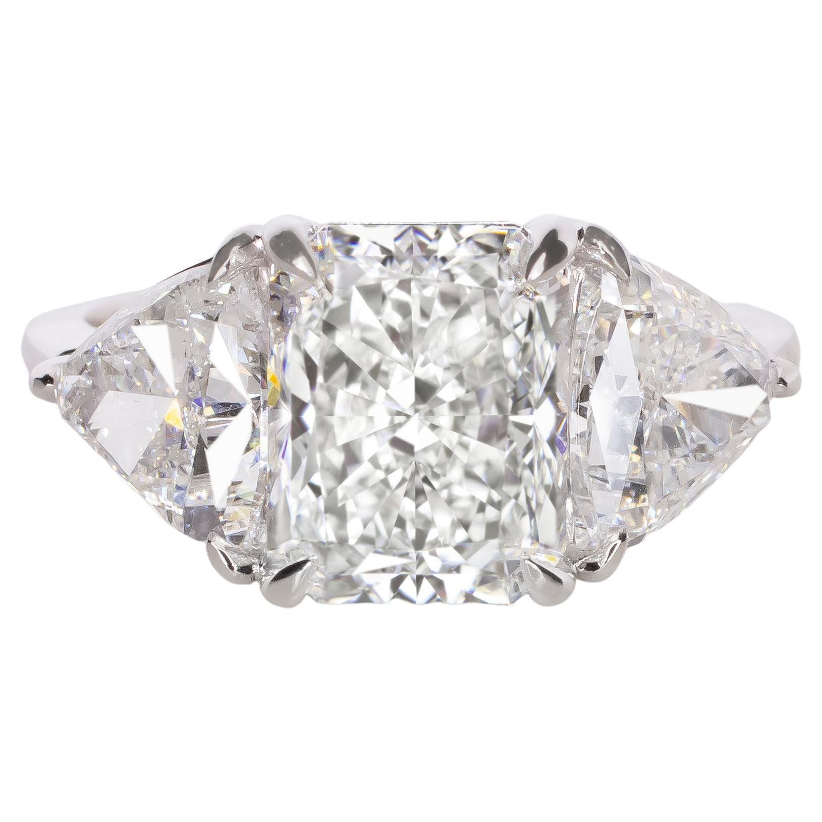 GIA Certified 3.01 Carat Radiant Cut Diamond E Color with Trillion Diamonds