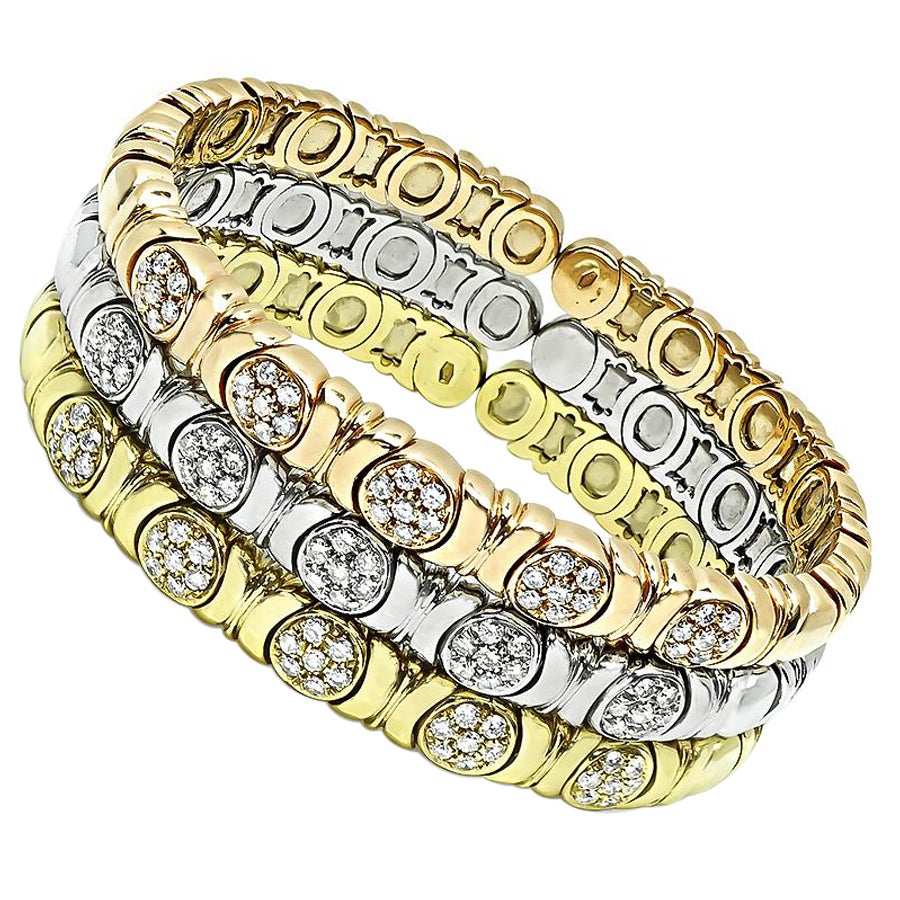 Suite of 3 Yellow Pink and White Gold 3.00ct Diamond Bangle For Sale