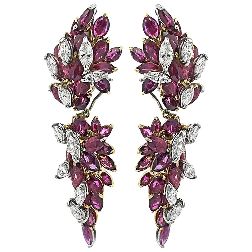21.00ct Ruby 3.50ct Diamond Day and Night Earrings