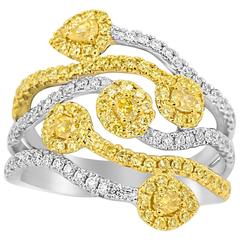 Fancy Yellow White Diamond Two Color Gold Cocktail Ring 11