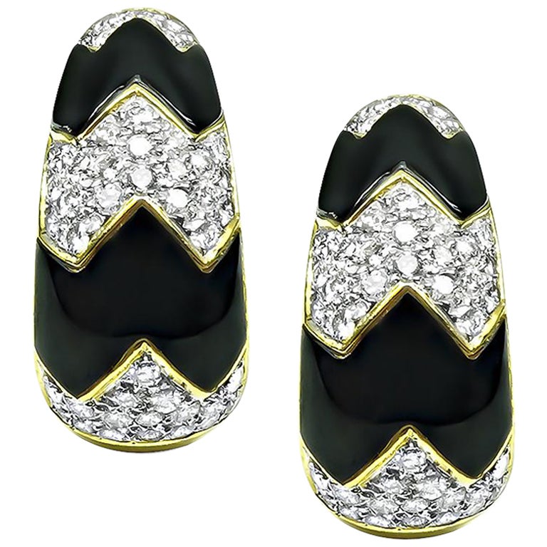 3.00ct Diamond Onyx Gold Earrings