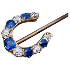 Vintage Sapphire Diamond Gold Horseshoe Stick Pin