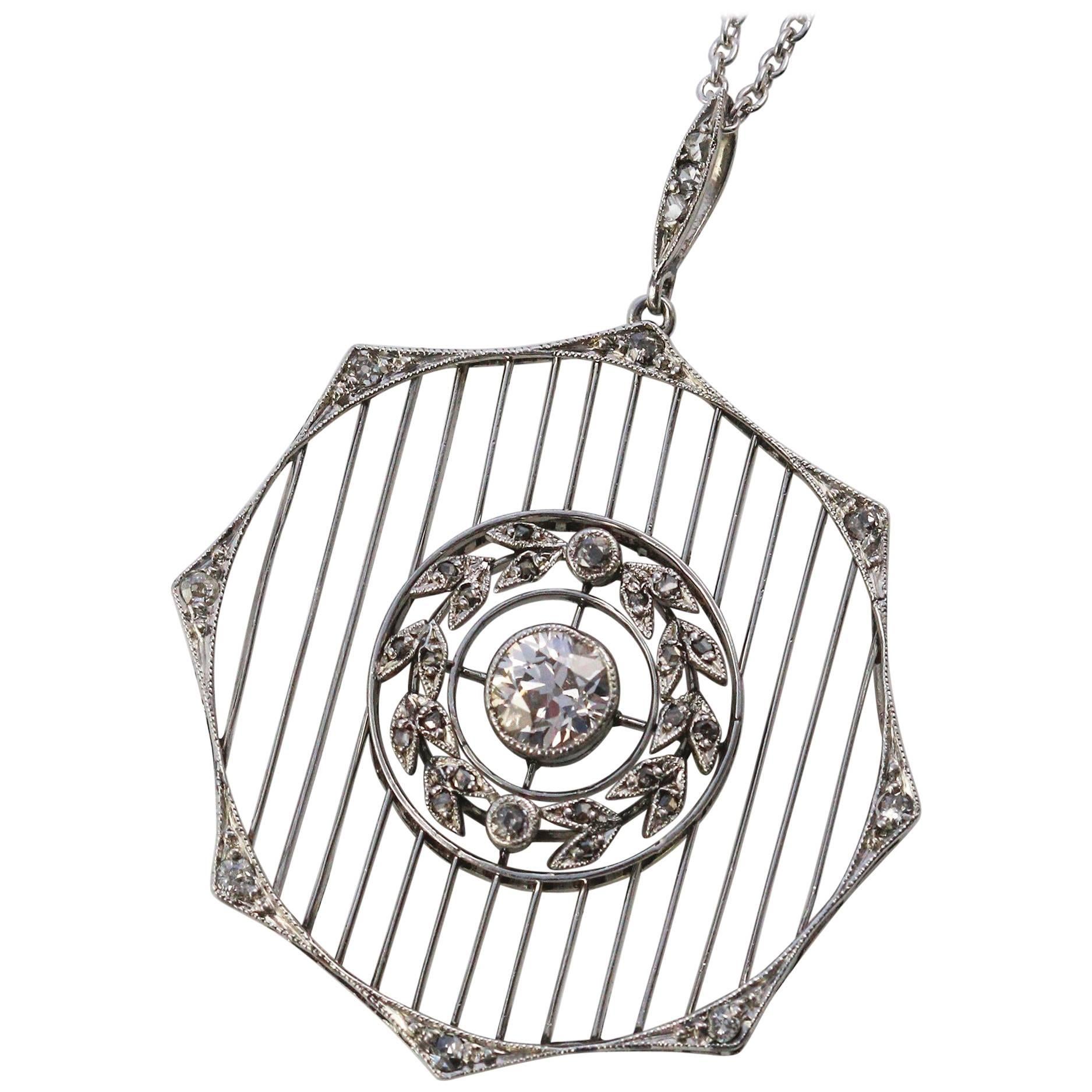 Edwardian/Early Art Deco Octagon Shaped Platinum and Diamond Pendant