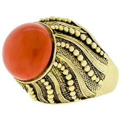 Lady's 14 Karat Yellow Gold and Coral Ring