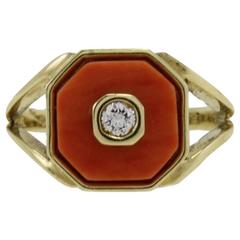 Luise Diamond Coral Gold Signet Ring 8