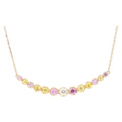 Collier à barre en or jaune 14 carats avec saphir rose, saphir jaune et diamant