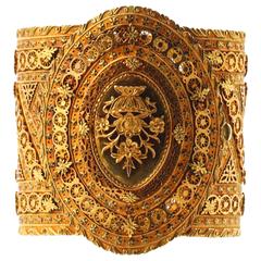 Antique Early Edwardian 14 Karat Yellow Gold Spaulding & Co Hinged Wide Bangle Bracelet