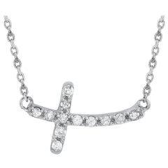 LB Exclusive 14 Karat White Gold 0.12 Carat Diamond Small Cross Pendant Necklace