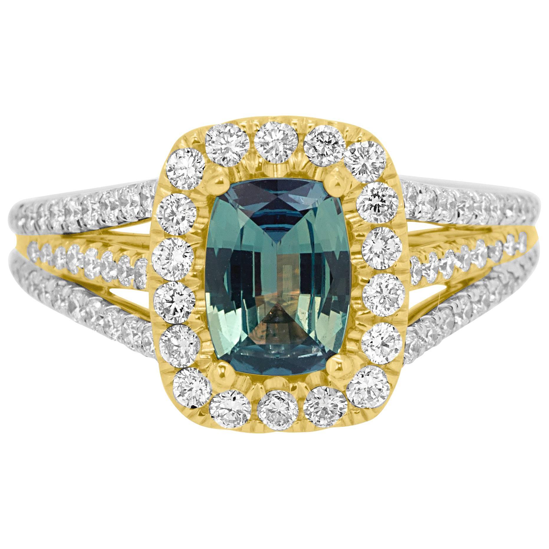 GIA Certified 1.01 Carat Alexandrite Cushion Diamond Two Color Gold Ring