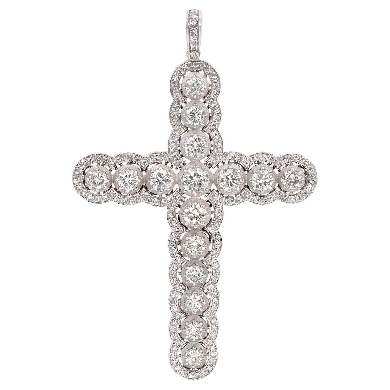 9.26 Carat Diamond Cross Pendant in 18K Gold