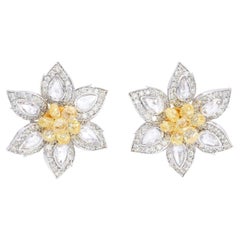 Flower Rose Cut Diamond and 4.08 Carat Fancy Yellow Briolette Earring