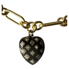 White Diamond Heart Pendant Necklace Black Enamel Victorian Style