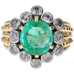 Vintage Boucheron Emerald Diamond Cluster Cocktail Ring 9