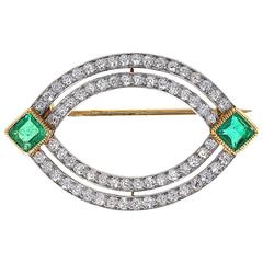 Early Antique Cartier Emerald Diamond Brooch 9