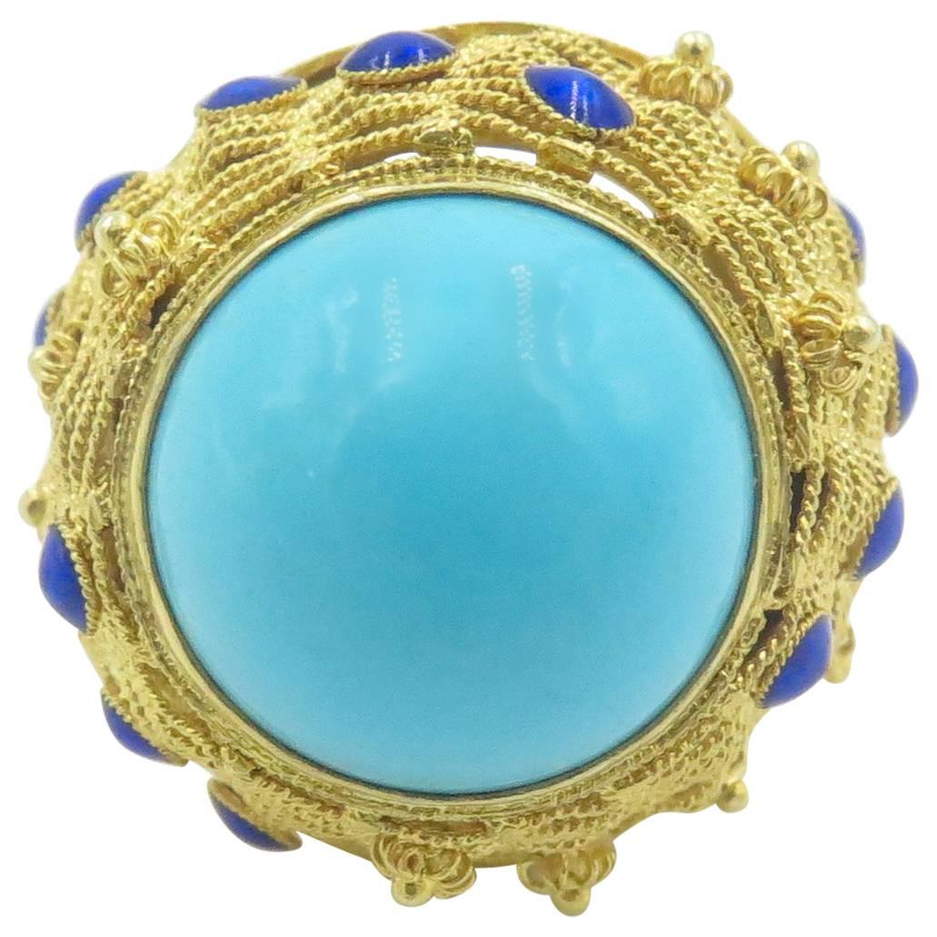 Turquoise, Lapis Lazuli and Gold Dome Ring