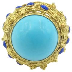 Turquoise, Lapis Lazuli and Gold Dome Ring 6