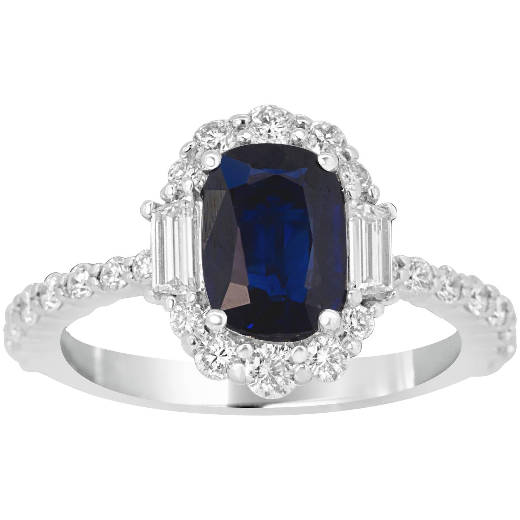 1.43 Carat Sapphire Cushion Diamond Gold Ring