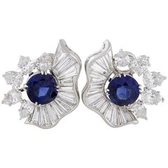 Diamond and Blue Sapphire Platinum Clip-On Earrings 11