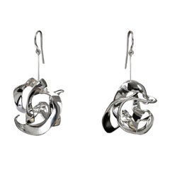 Nathalie Jean Contemporary Sterling Silver Drop Dangle Sculpture Earrings