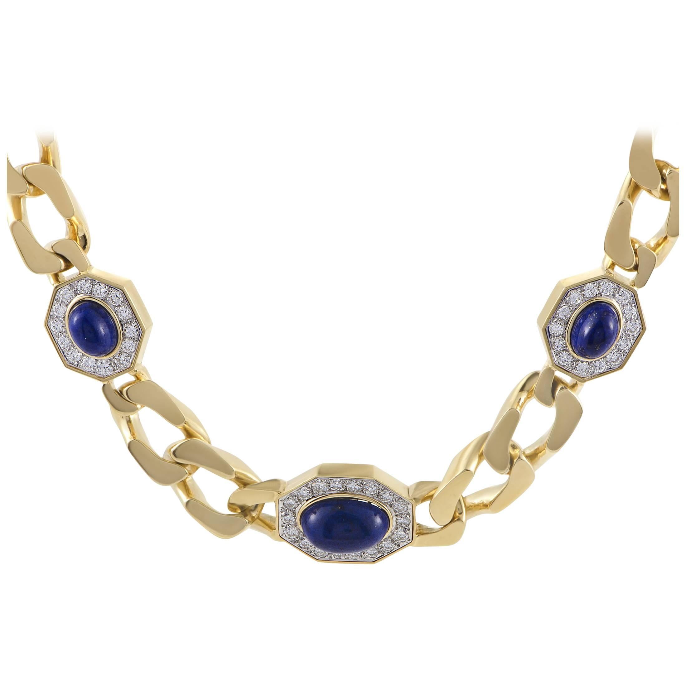 Diamond and Lapis Lazuli Yellow and White Gold Choker Necklace