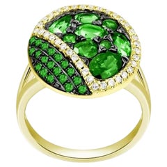 Klassischer Tsavorit Diamant 18K Gelbgold Ring für Sie
