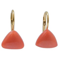 Coral, 18 Karat Yellow Gold Earrings.