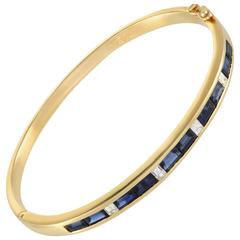 Diamond and Sapphire Yellow Gold Bangle Bracelet 8