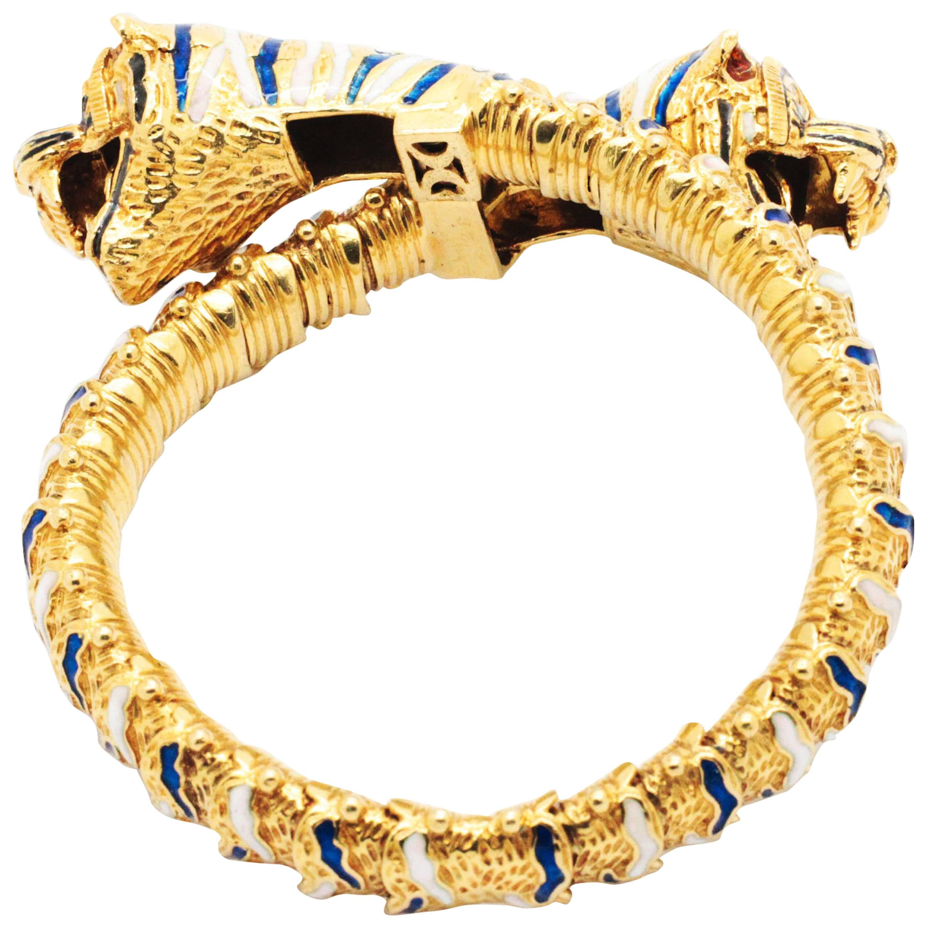 Ferrucci  Enameled 18k Gold Double Tiger Bracelet