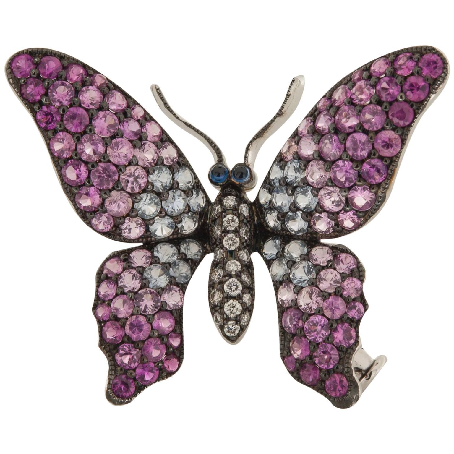 Sapphire, Ruby and Diamond Butterfly Brooch