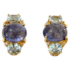 Boucles d'oreilles Bochic Orient en or et argent 18 carats serties de tanzanite et de topaze bleue