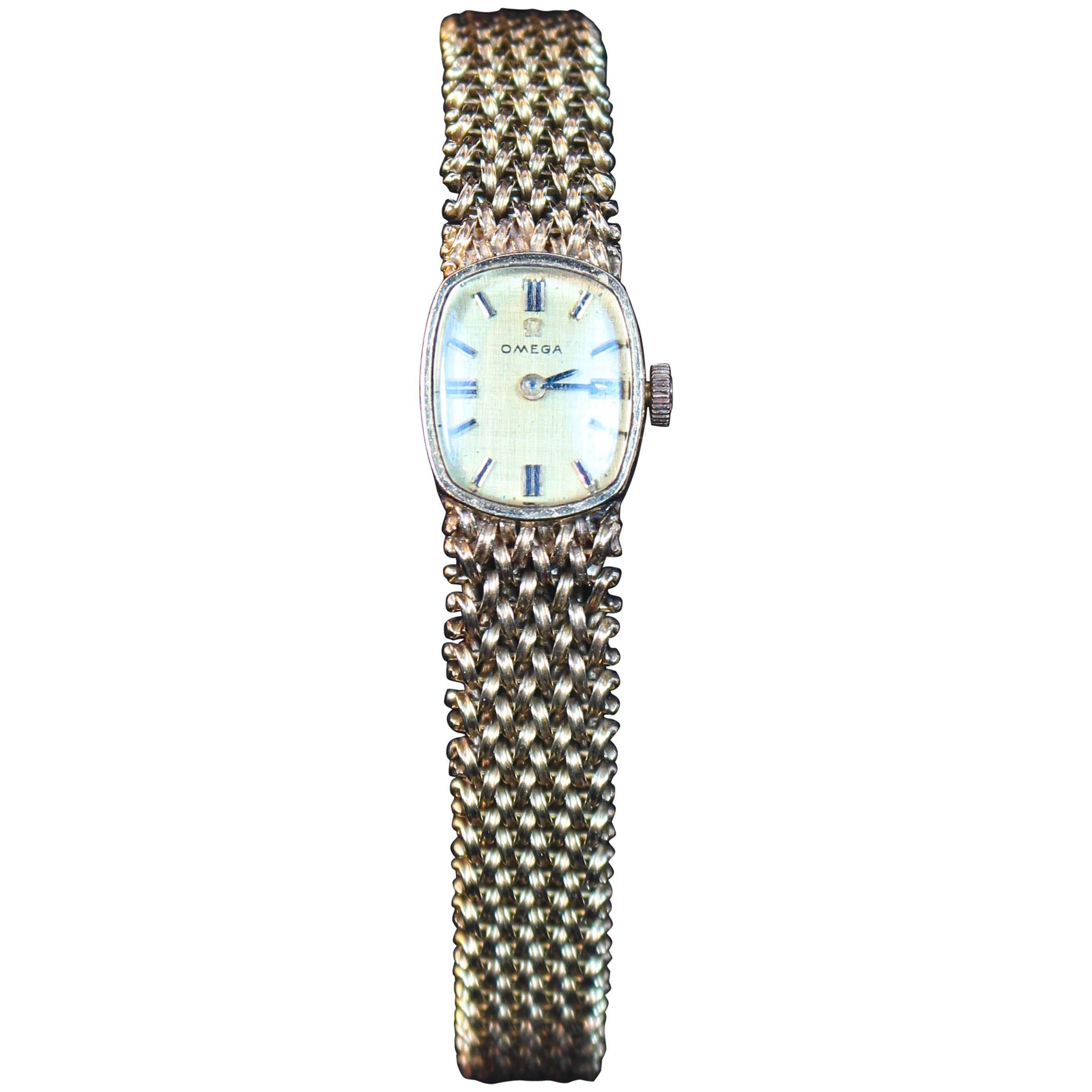 Omega Lady's Yellow Gold Woven Wristwatch