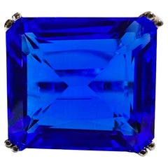 New 12.5 Carat Royal Blue Topaz & Diamond Cut Sapphire Sterling Ring