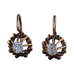 Pendants d'oreilles victoriens anciens en or jaune 14 carats avec diamants taille vieille mine