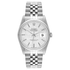 Rolex Datejust 36 Steel White Gold Silver Linen Dial Jubilee Mens Watch 16234