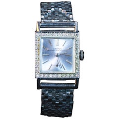 Retro Croton Nivada Grenchen Ladies White Gold Pave Diamond Wristwatch
