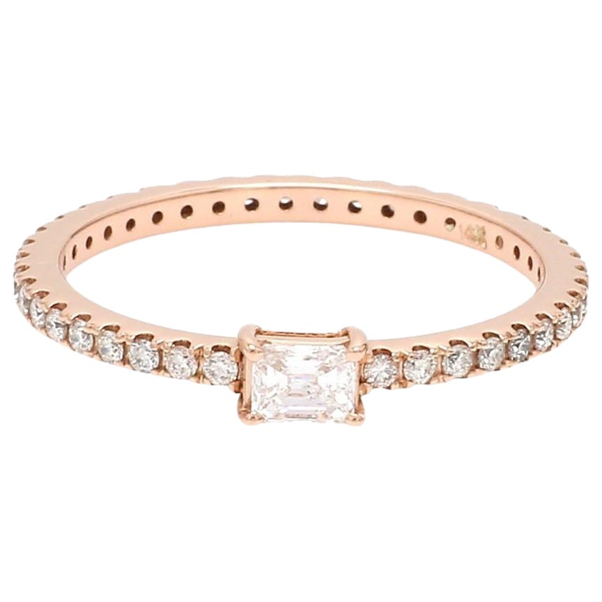 0.58 Quilates Anillo Eternidad Diamante Corte Esmeralda Joyería Oro Rosa 14 Kilates