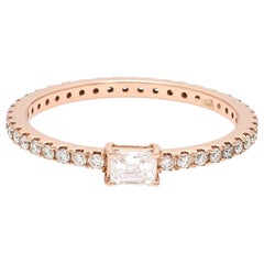 0.58 Quilates Anillo Eternidad Diamante Corte Esmeralda Joyería Oro Rosa 14 Kilates