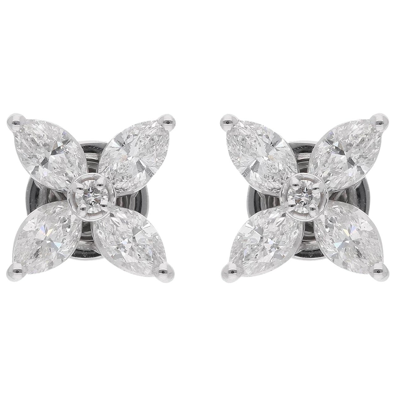 1.6 Carat SI Clarity HI Color Marquise Diamond Stud Earrings 18 Karat White Gold
