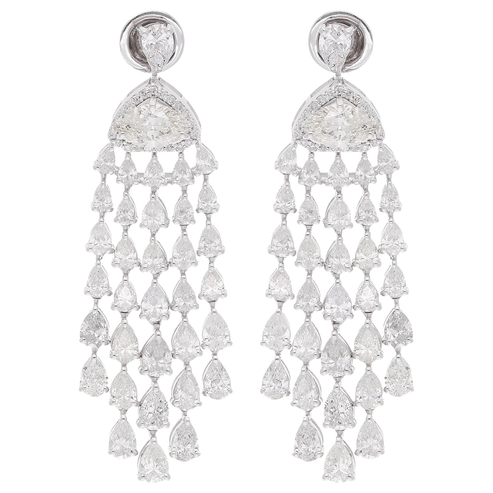 8.62 Carat SI/H Pear Marquise Diamond Chandelier Earrings 18 Karat White Gold