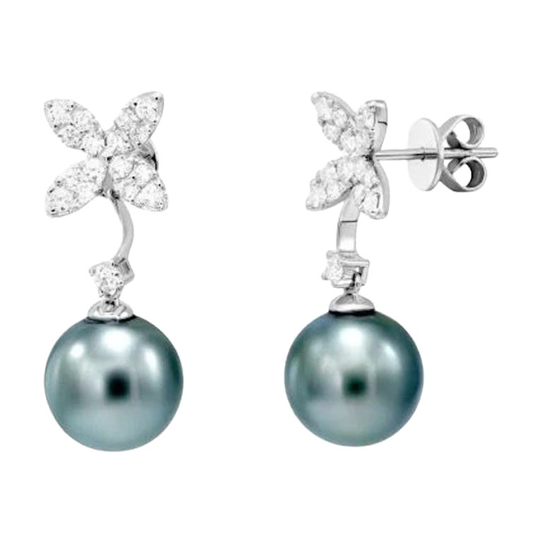 Pendientes modernos de perla, diamante y oro blanco de 18 quilates para ella en venta