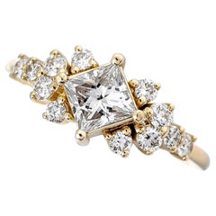 Anello vintage con diamante taglio principessa da 0,70 CTW certificato IGI in oro giallo 14K