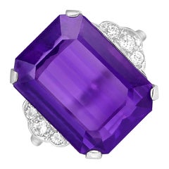 Vintage Emerald Cut Amethyst Ring (Approx. 9.20-Carats), Platinum, Circa 1940