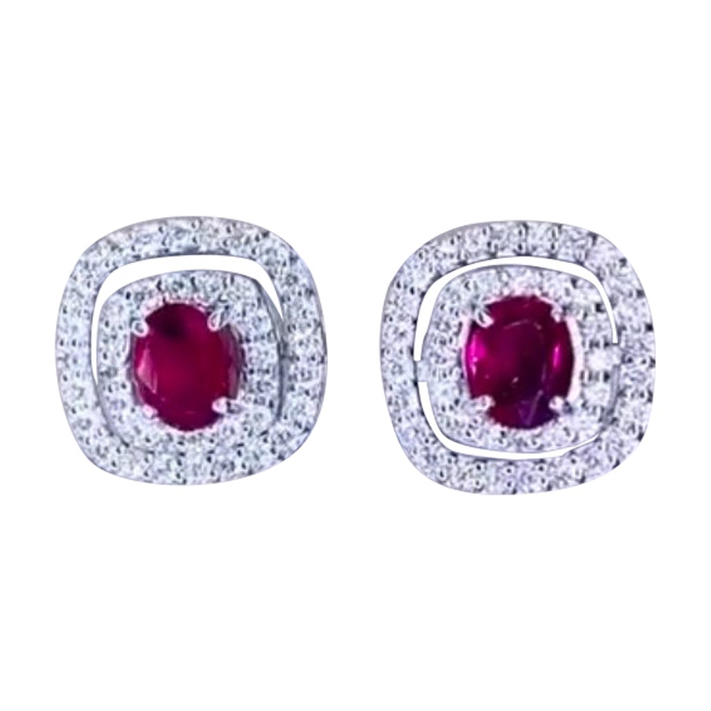 Pendientes de oro de 18 quilates con rubí siamés certificado AIG de 2,00 quilates y 1,00 quilate de diamantes