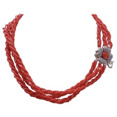 Collar de Coral, Rubíes, Diamantes, Oro Rosa y Plata.