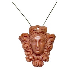 Collar Colgante Diosa Mujer Coral Antiguo Etrusco Victoriano Oro Neoclásico